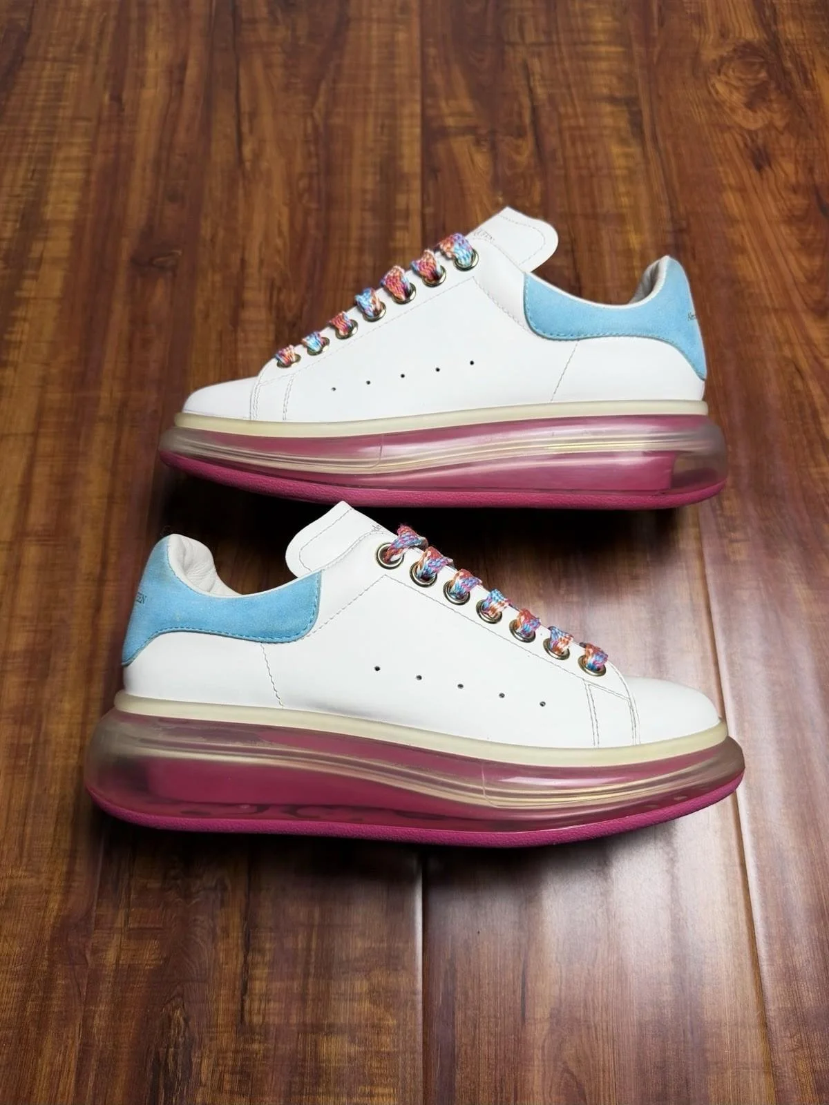 Alexander McQueen Oversized White Blue Clear Sole Women Sneakers - Size 36AM 6US W