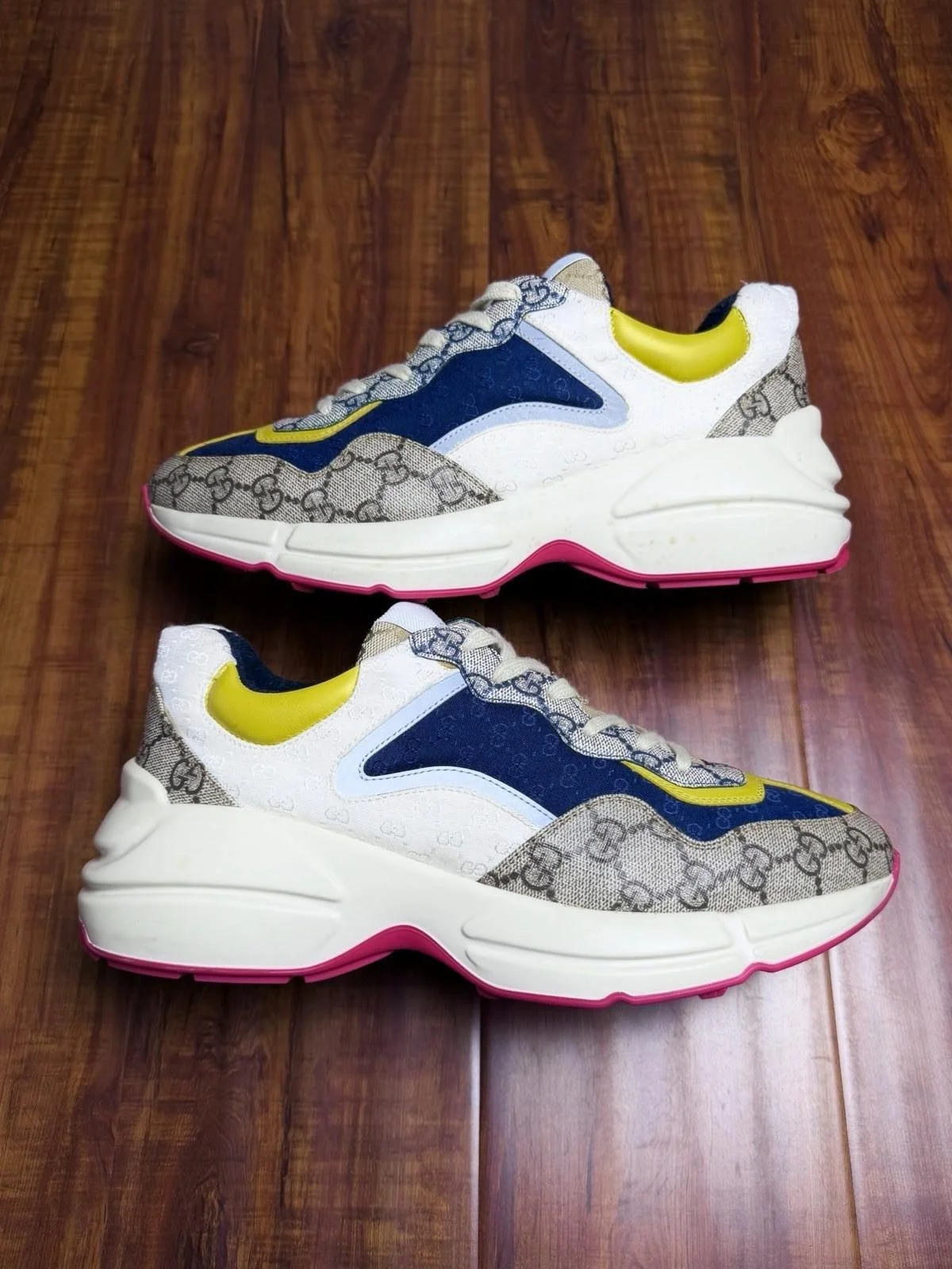 Gucci GG Monogram Rhyton Jacquard Beige Multicolor Mens Sneakers - Size 7G 7.5US