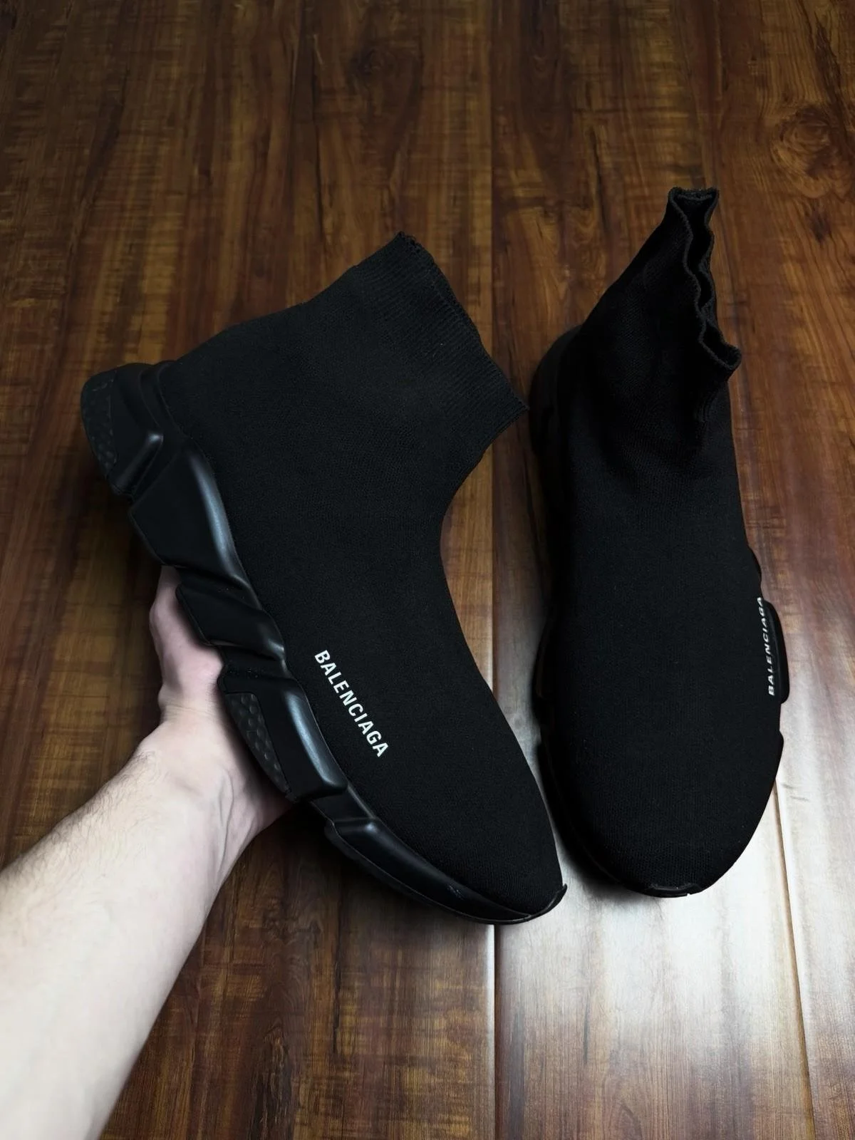 Balenciaga Speed Trainer All Black Font Mens Knit Sock Sneakers - Size 14 (47)