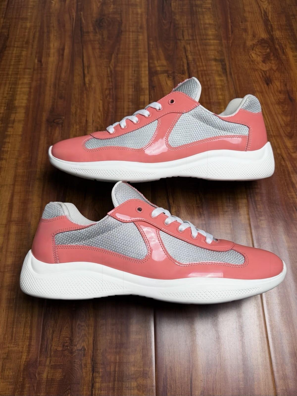 Prada American Cup Patent Coral Pink White Mens Sneakers - Size 10.5P 11.5US