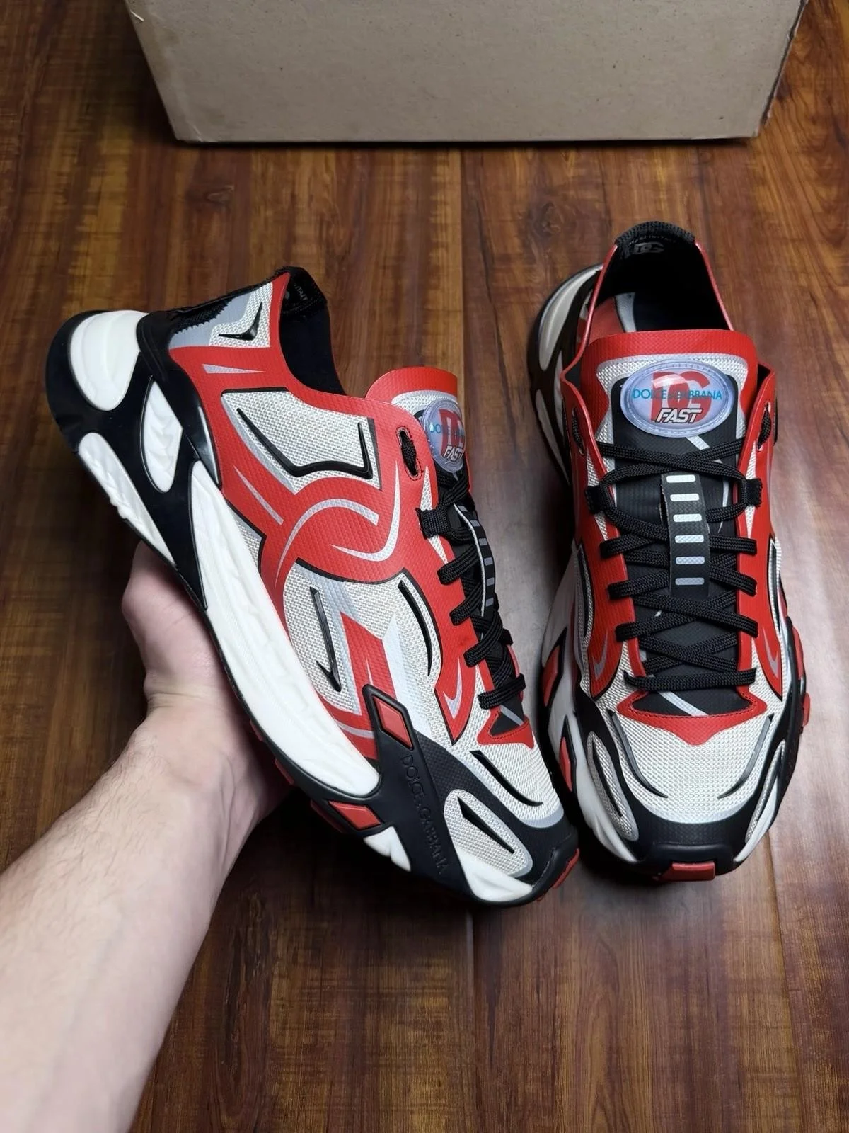 Dolce & Gabbana Fast Tricolor DG Red White Black Mens Sneakers - Size 45DG 12US