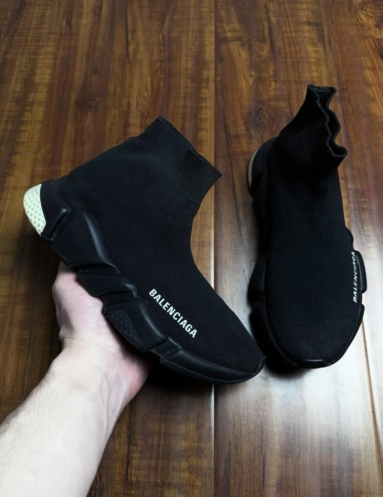 Balenciaga Speed Trainer Font Logo Black White Mesh Sock Sneaker - Size 6US W (36)