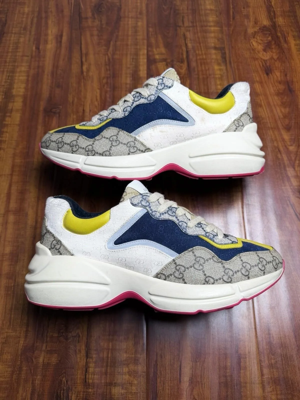 Gucci Rhyton GG Monogram Jacquard Multicolor Beige Mens Sneakers - Size 8.5G 9US
