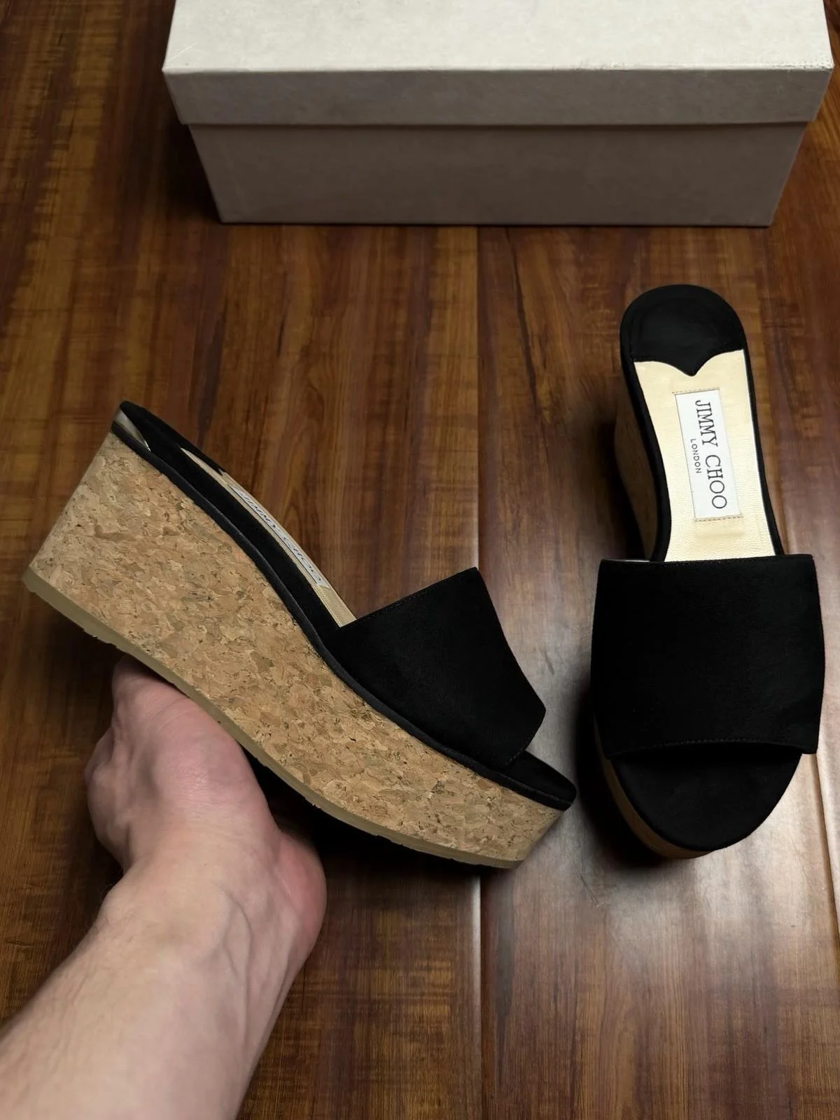 Jimmy Choo DeeDee Black Cork Platform Wedge Womens Sandals - Size 36.5JC 6.5US - BRAND NEW