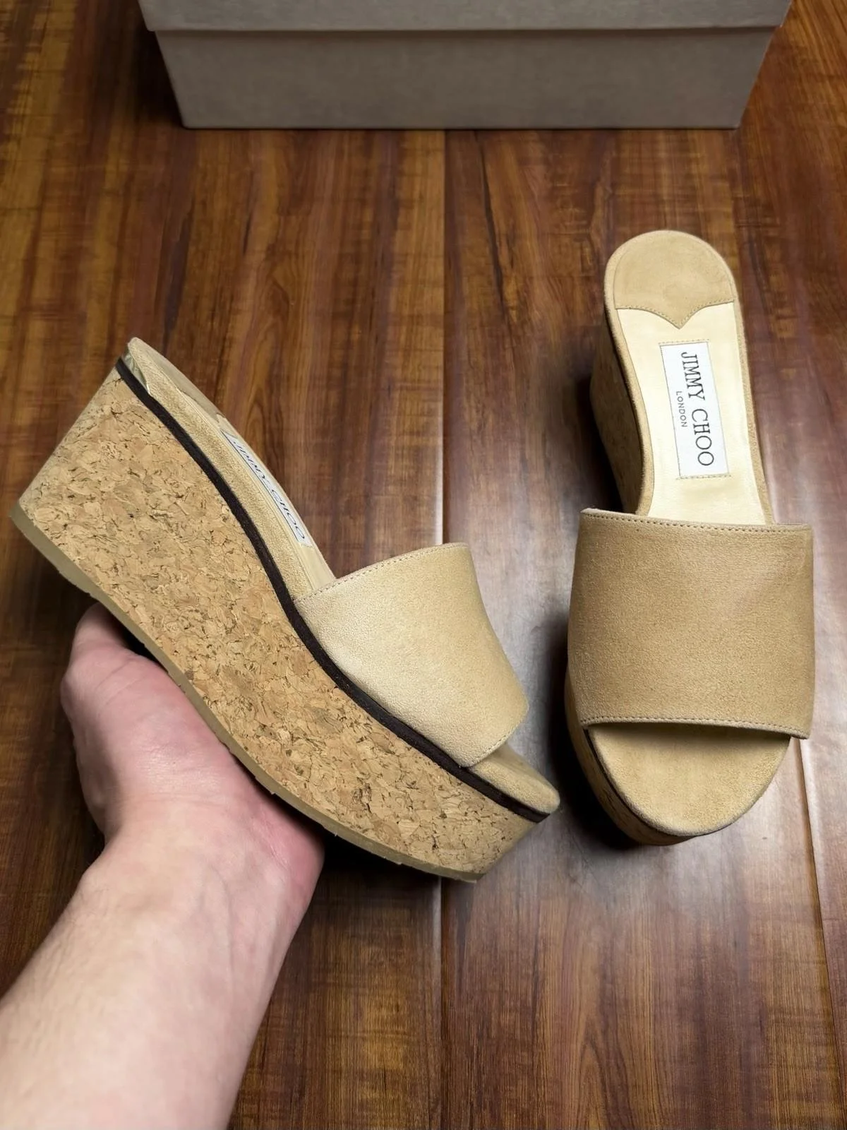 Jimmy Choo DeeDee Cork Wedge Beige Slip On Womens Sandals - Size 36.5JC 6.5US - BRAND NEW