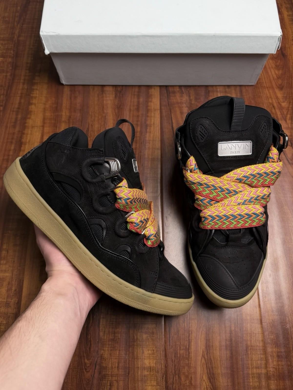 Lanvin Curb Chunky Suede Black Gum Mutlicolor Men Suede Sneakers - Size 45L 12US