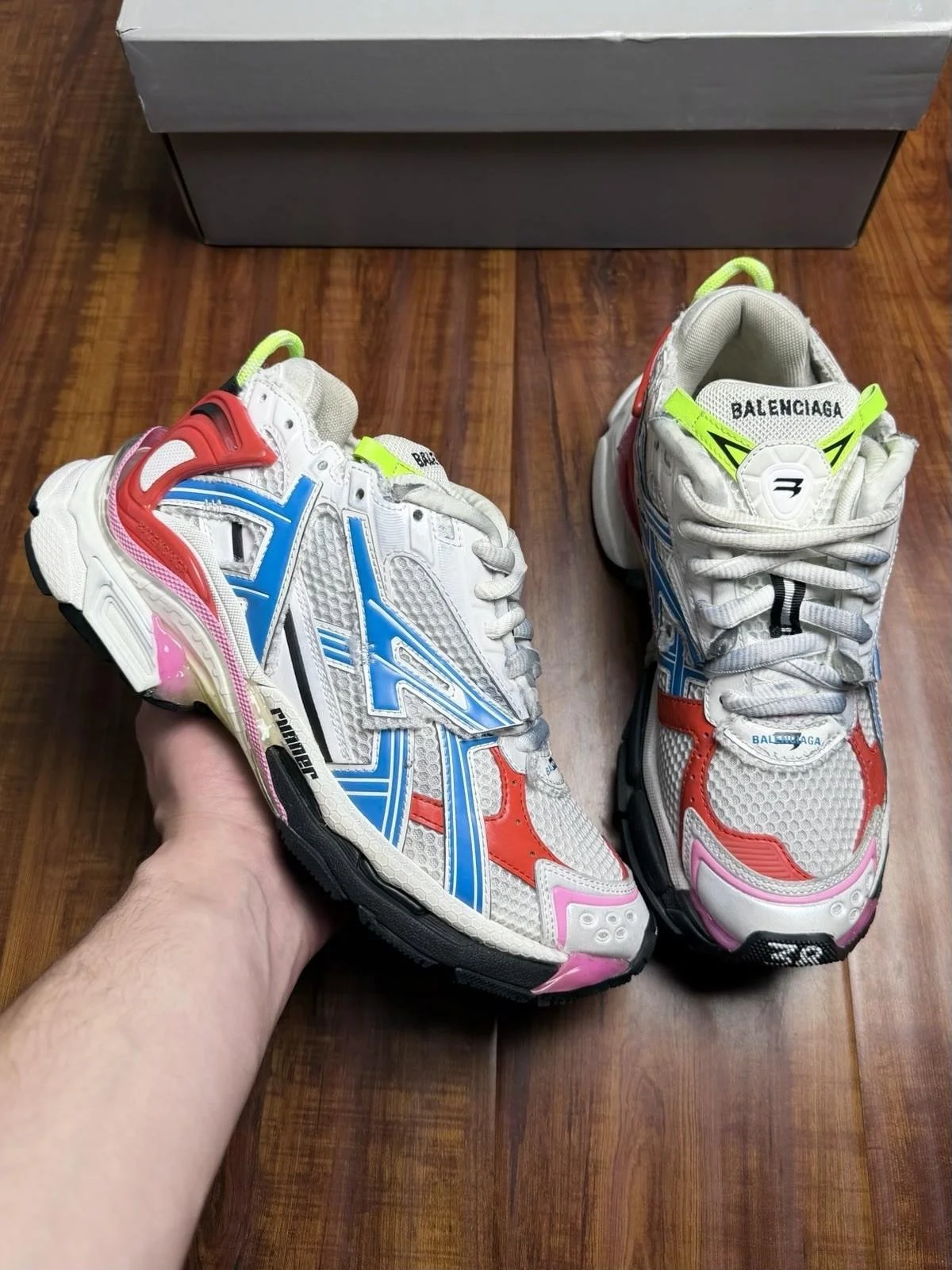 Balenciaga Runner White Multicolor Blue Red Track Mesh Sneakers - Size 8US W (38)
