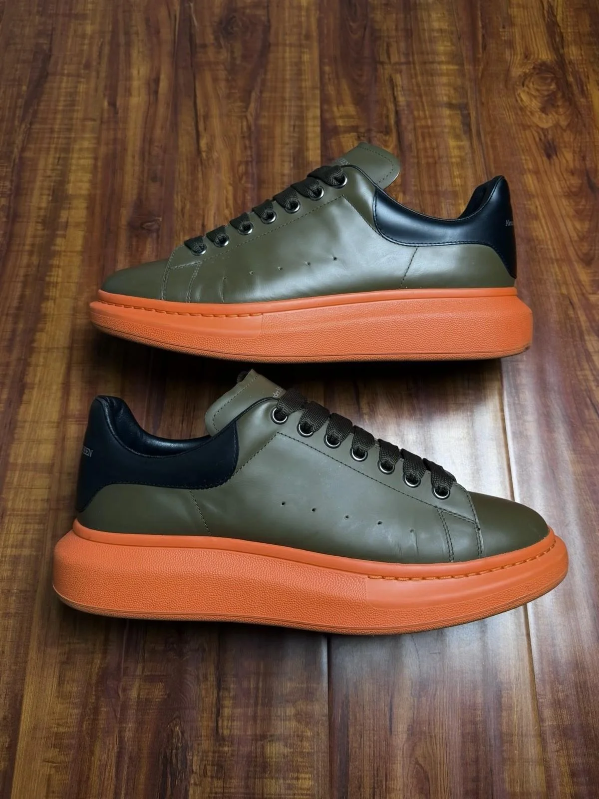 Alexander McQueen Oversized Mens Olive Green Orange Sneaker - Size 45.5AM 12.5US