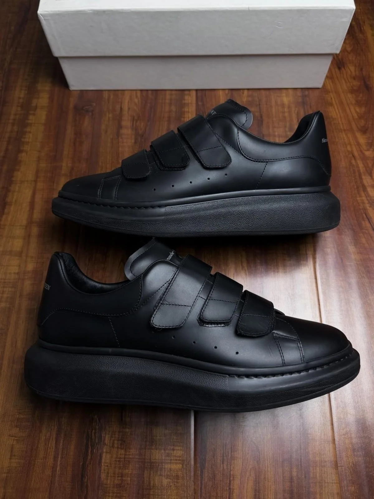 Alexander McQueen Oversized Straps Black Mens Leather Sneakers - Size 44AM 11US