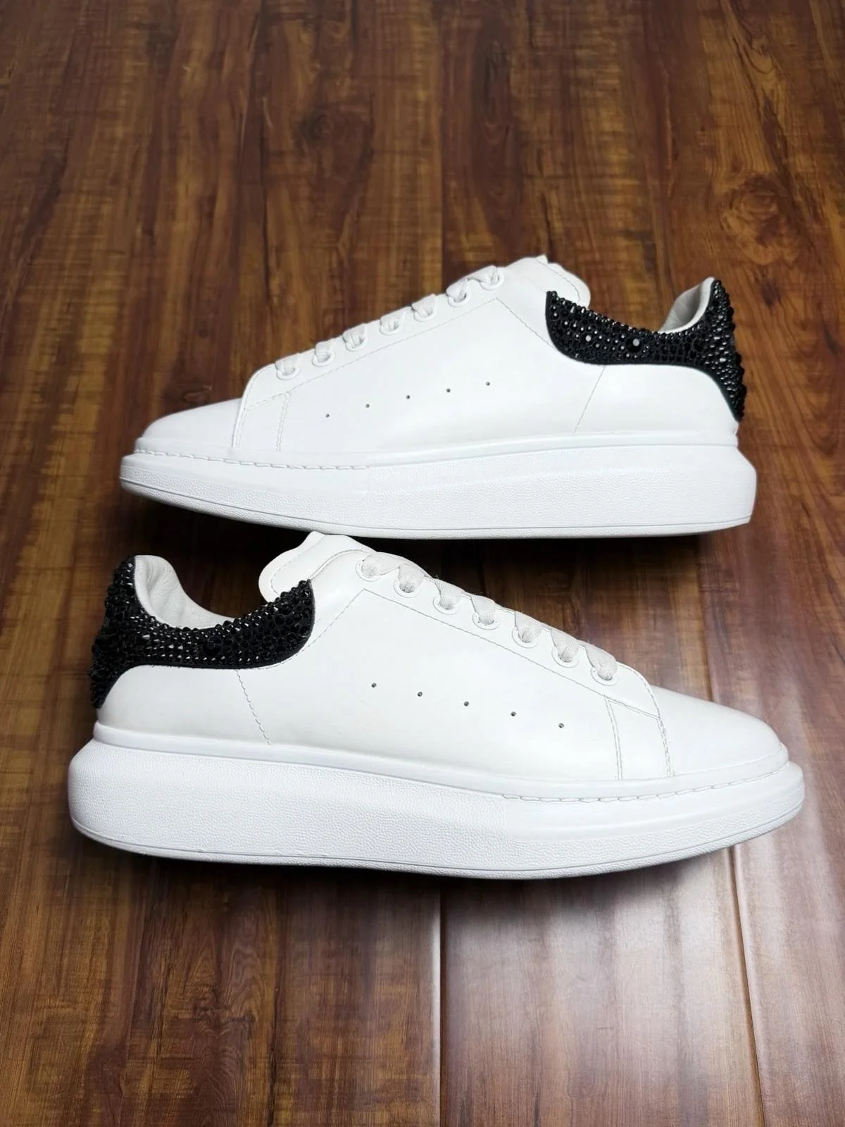 Alexander McQueen Oversized Mens White Black Crystal Sneakers - Size 45AM 12US