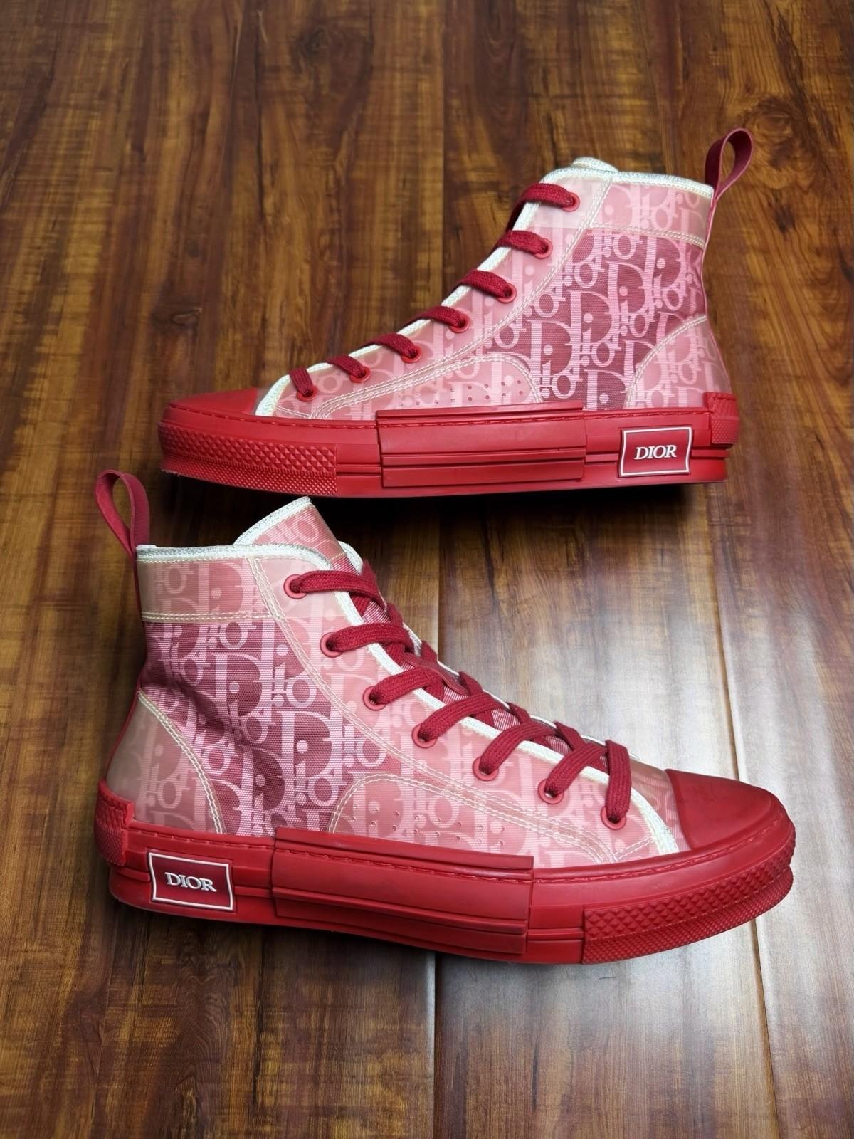 Dior B23 Oblique Monogram Red White High Mens Mesh Sneakers - Size 41D 8US