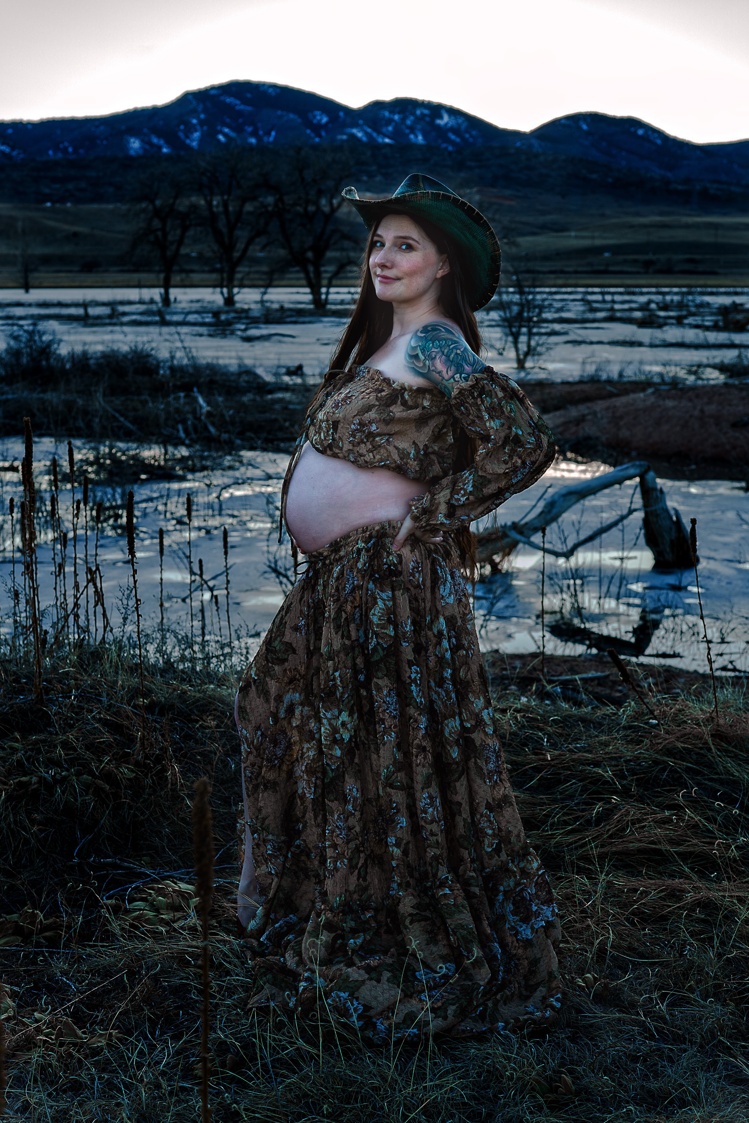 Blue hour maternity cowgirl session