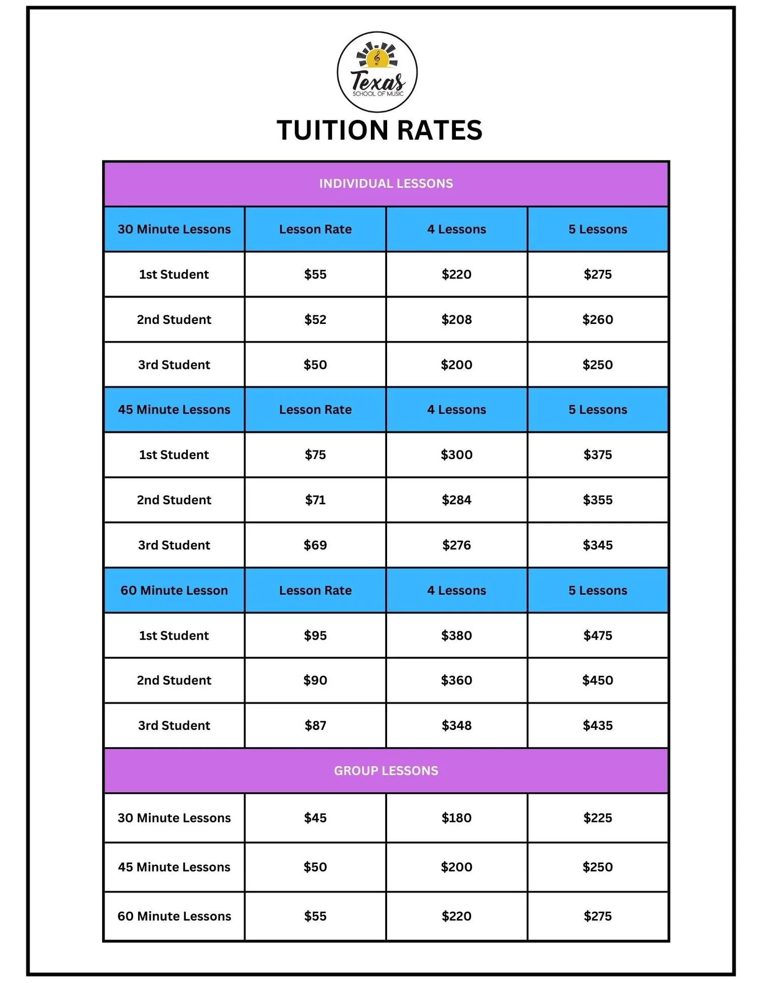 Tuition Rates Nada Tuition Rates | Explore Our Affordable Options β Texas School of Music