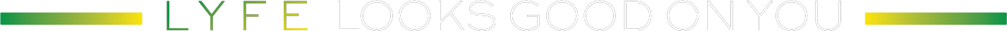 Colorful banner with the text 'LYFE OKS GOOD ON YOU' in multicolored fonts and circular accents.