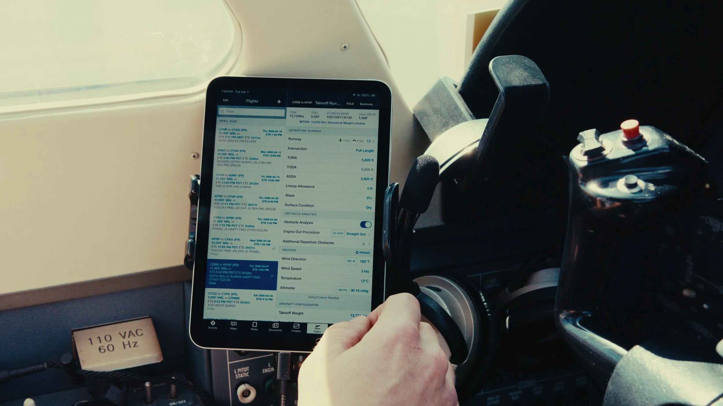 ForeFlight Runway Analysis on an iPad in the Citation CJ3 cockpit.