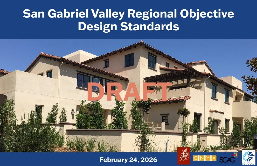 Great to be working with the @San Gabriel Valley Council of Governments, @cityofalhambra , @cityofsierramadre, @cityoflapuenteofficial , @city_of_duarte on a comprehensive set of Regional Objective Design Standards to ensure a streamlined path to qua