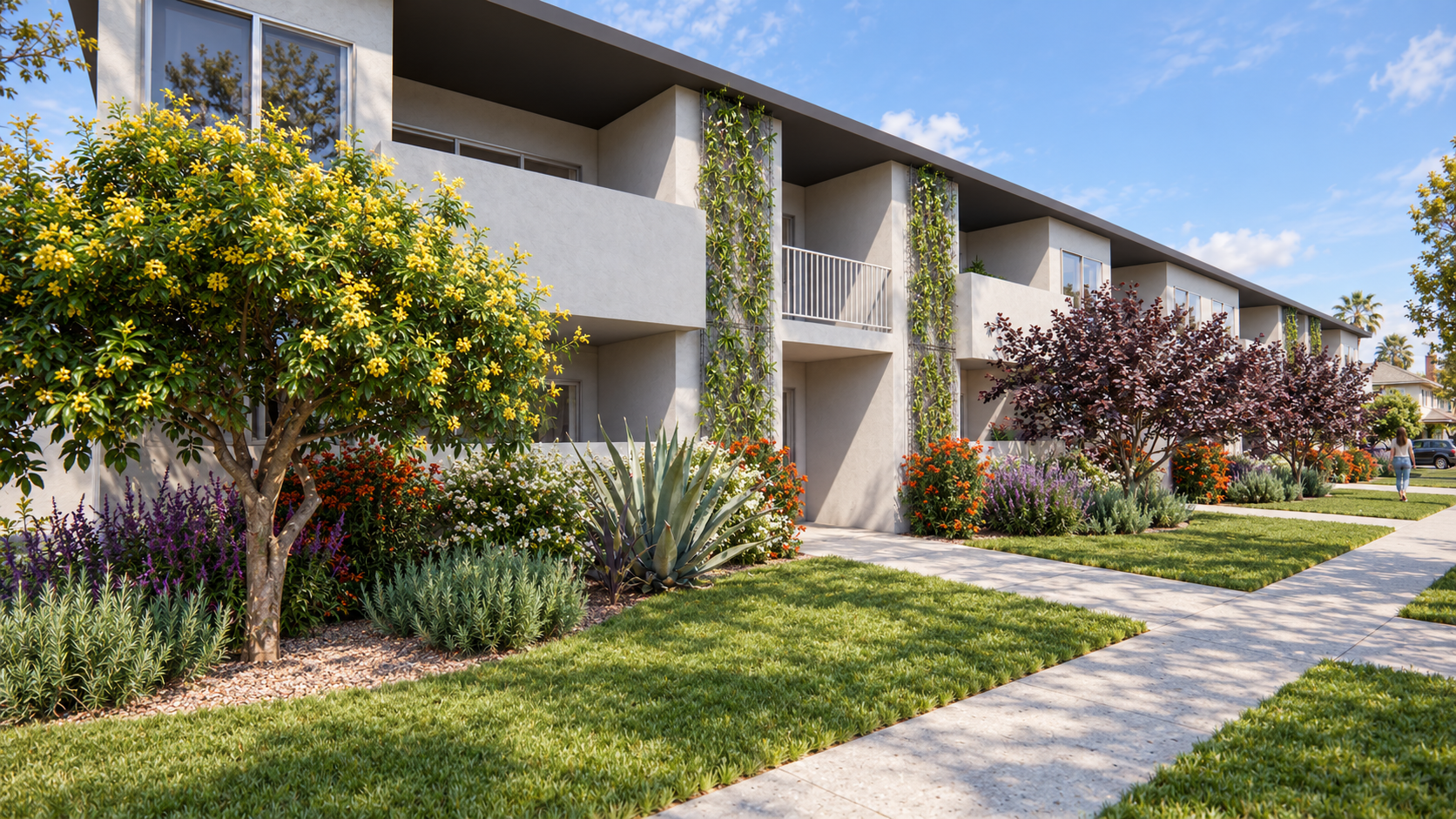 Multi-family residential building in Torrance gets a low water-use landscape refresh