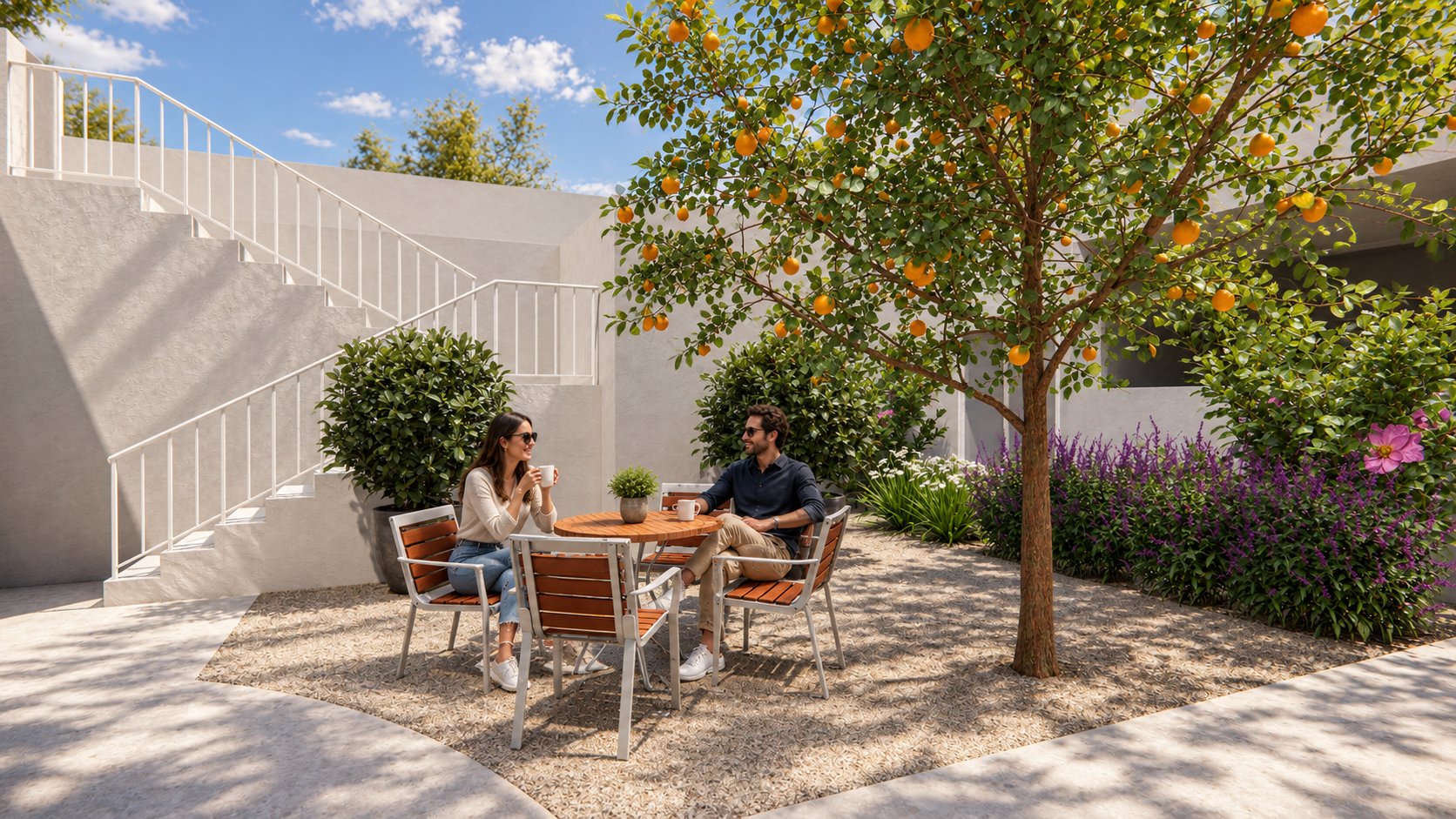 Sunlit Torrance courtyard garden with residents-13.png