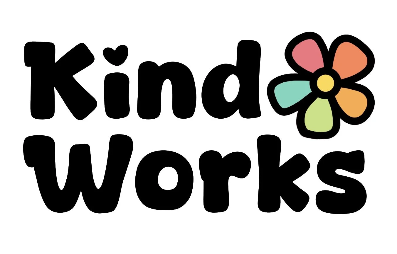 Colorful text reading 'Kindergarten Works' with a multicolored flower.