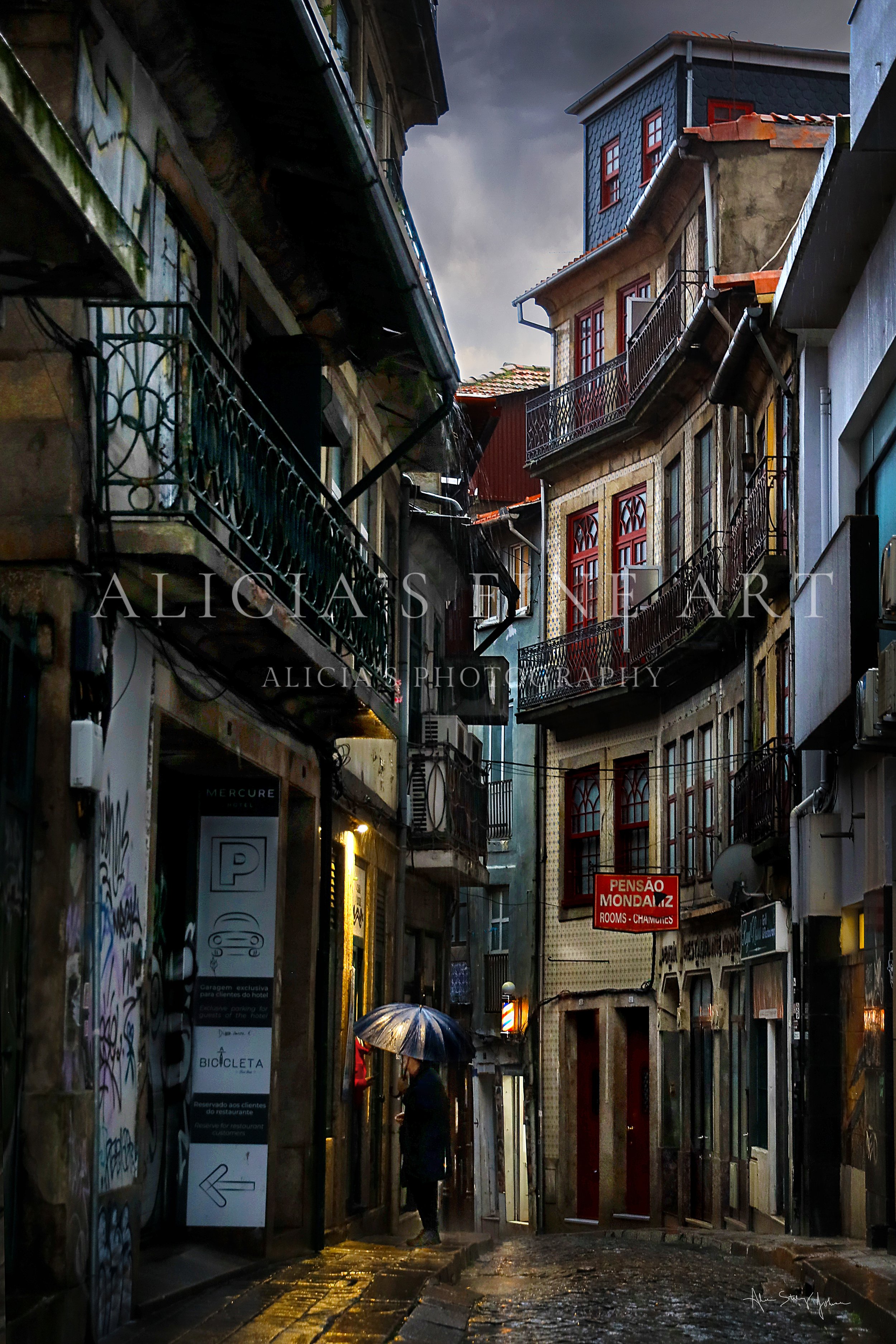 Porto Noir- Rainy Day Encounter Portugal Alley Fine Art Photo.jpg
