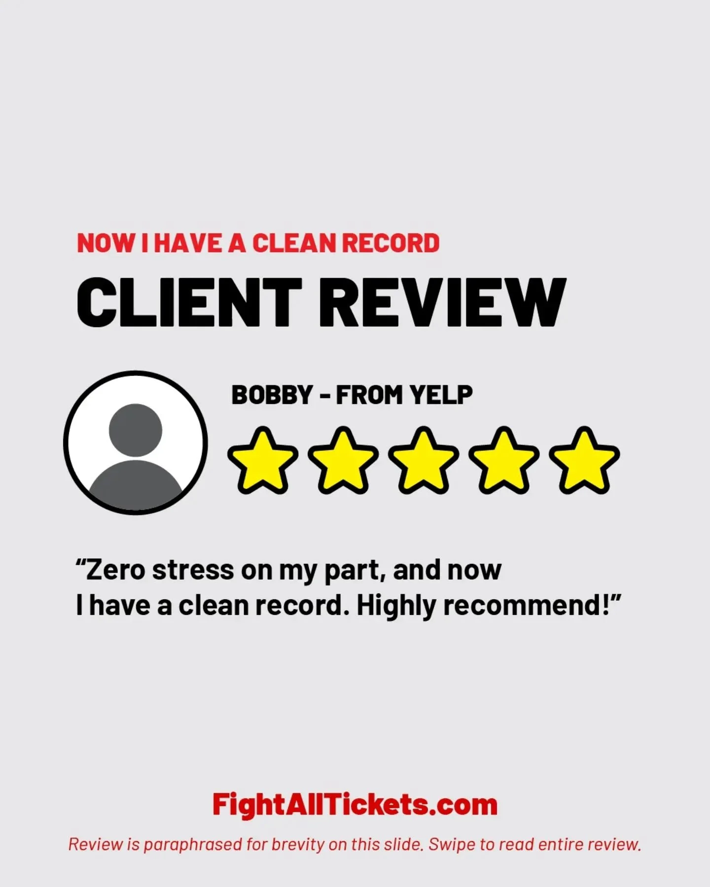 Zero stress, we like that! Thanks Bobby

We can help with your traffic tickets, send them to us.
FightAllTickets.com

#law #ticketattorney #socallaw #thanks #legalhelp