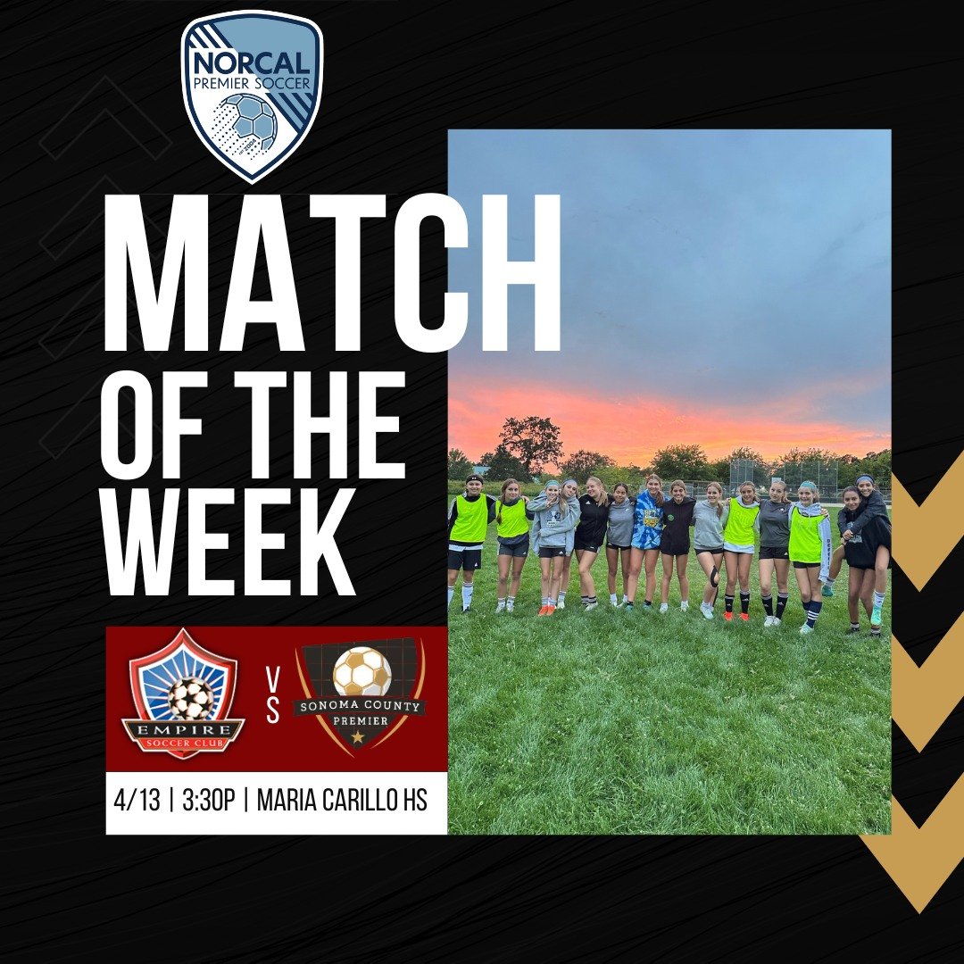 Come watch the NorCal Soccer match of the week!

From NorCal: Just three points separate the top three sides in the U14 Girl State Premier Championship, and all three of those teams come from the Santa Rosa area, giving this division's title race a l