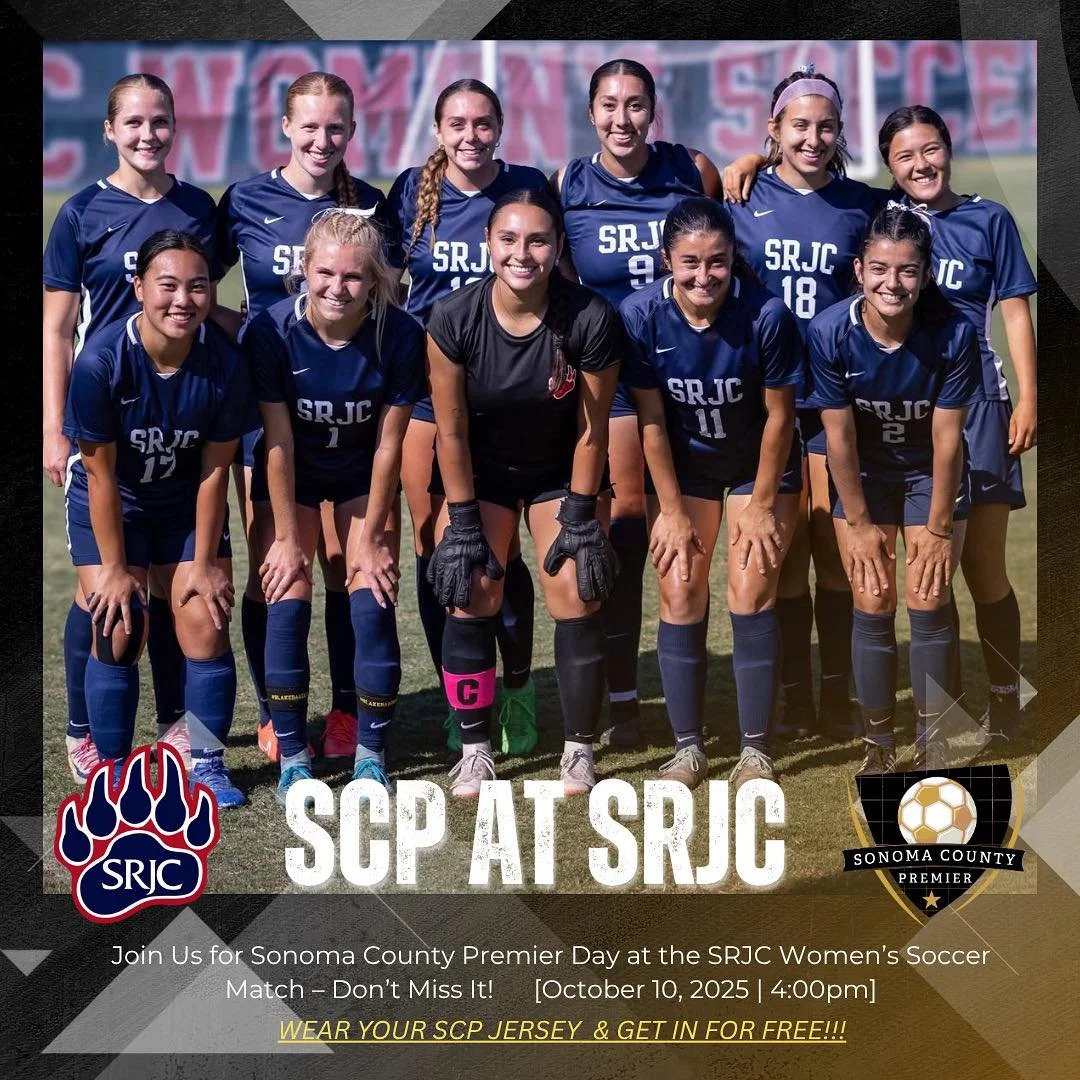 π£ SCP at SRJC! β½οΈπ»
Join us for SCP Day at the SRJC Women’s Soccer game! 
π
 October 10, 2025
π 4:00 PM
π SRJC Soccer Field
Wear your SCP jersey and get in for FREE! π
Come cheer on the SRJC women’s team and show your Sonoma County