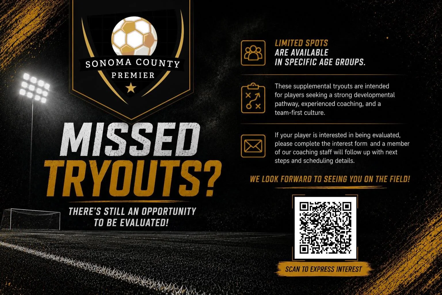 ⚽️ Missed tryouts? There&rsquo;s still an opportunity to join the SCP family!

Limited spots are still available in select age groups for players looking for a strong developmental pathway, experienced coaching, and a team-first culture.

If your pla