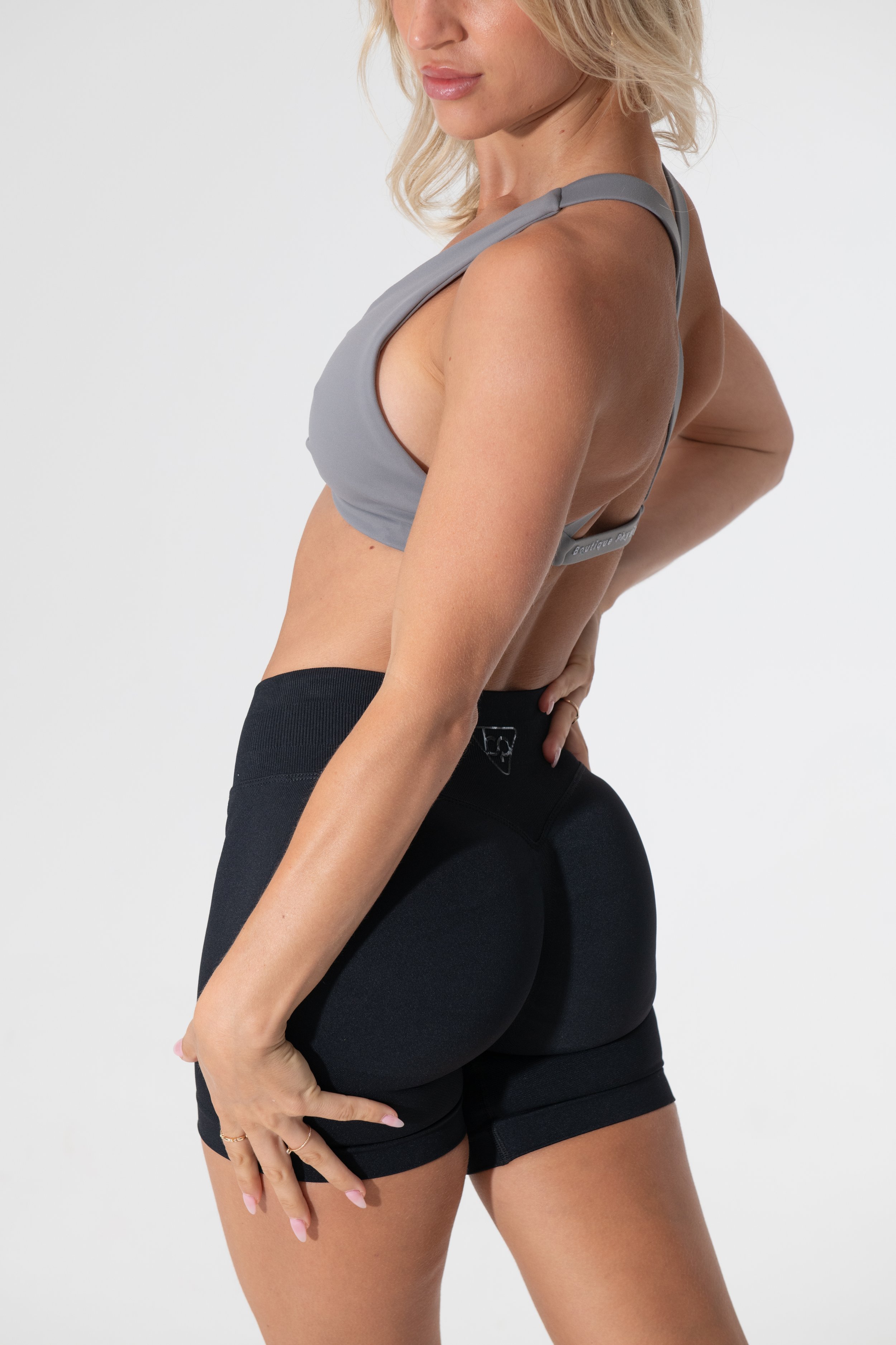 Boutique Physique Siren Kurv Shorts in dark purple, red, grey, light blue, navy, white and black. mid-rise and ruched bum trendy womens activewear (Copy)