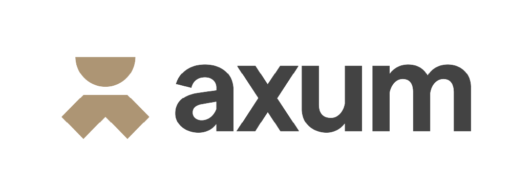 Logo of the company Axum with a stylized icon resembling a person and the word "axum" in black lowercase letters.