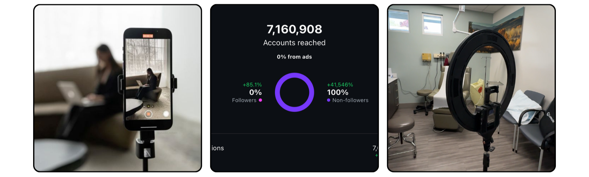 Social media marketing results displayed in Instagram Insights with high engagement and organic reach.