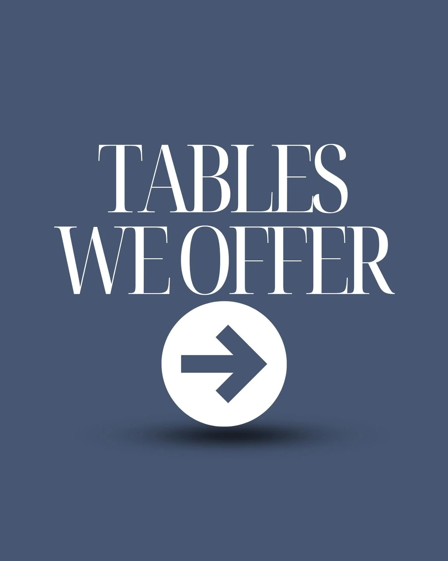 Inventory at a Glance | Tables We Offer

Tables help define the layout, flow, and feel of an event. Choosing the right ones makes all the difference.

Here are the 10 table options we currently offer 👇

&bull; 6ft Banquet
&bull; 8ft Banquet
&bull; 8