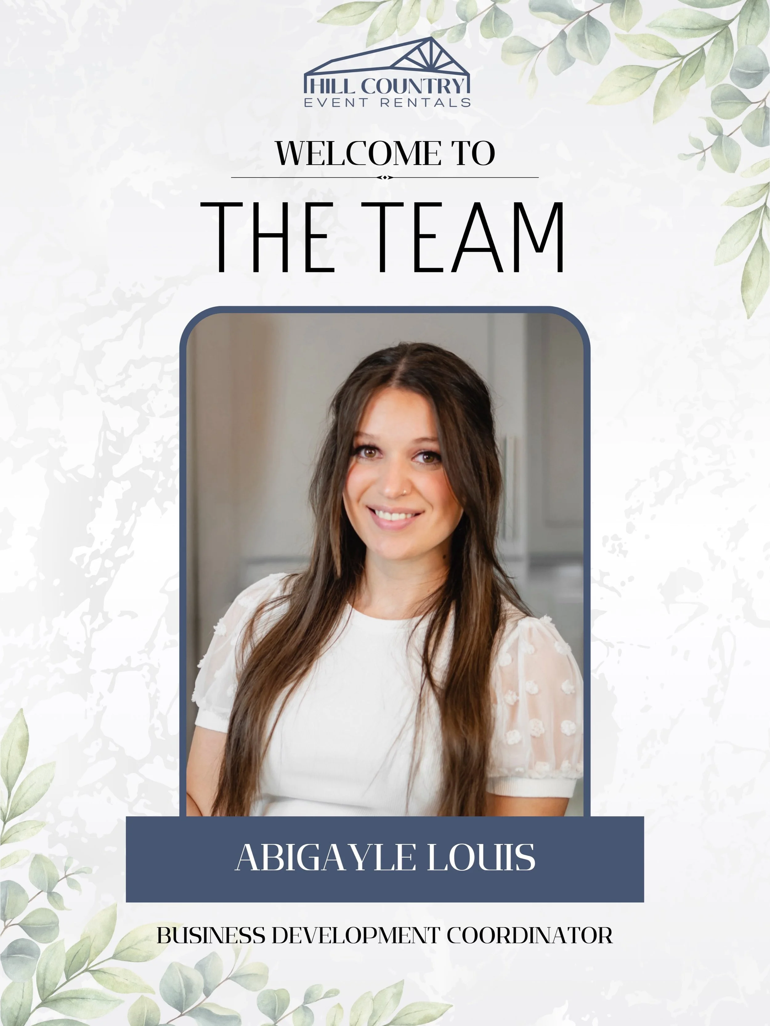 ✨ WELCOME TO THE TEAM, ABIGAYLE! ✨

Our team is growing! We&rsquo;re so excited to officially welcome Abigayle to the Hill Country Event Rentals team! 🤍

Abigayle will be helping us with outreach, sales, and building new connections with clients, or
