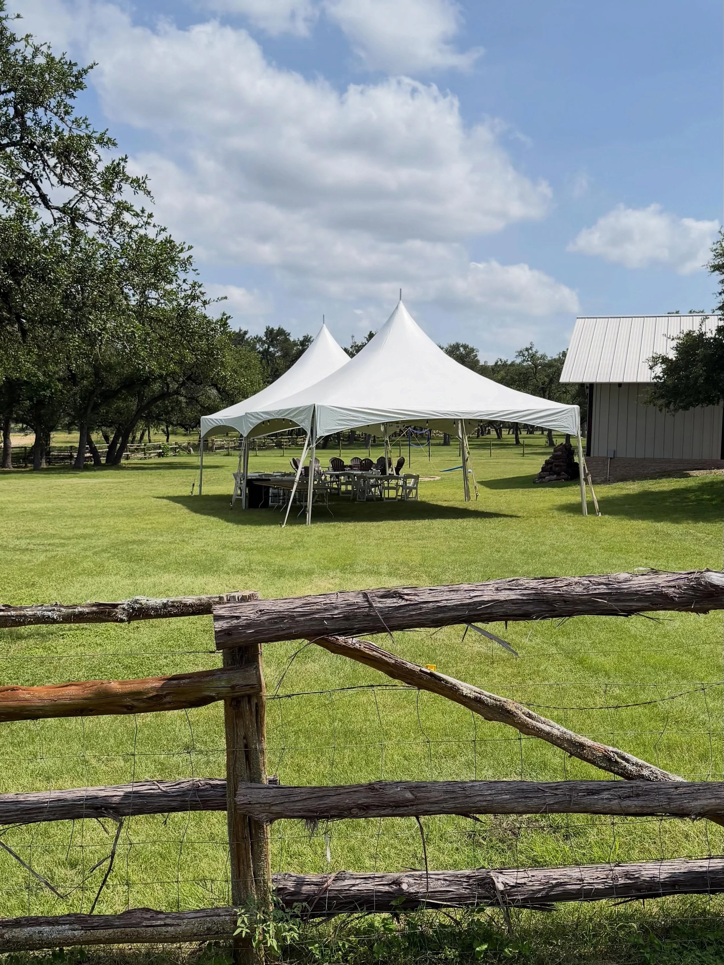 A beautiful day for a private birthday celebration on a 30-acre ranch in the Texas Hill Country ☀️

Our team created a comfortable gathering space with two 20&rsquo; x 20&rsquo; High Peak Tents, giving guests plenty of room to celebrate while staying
