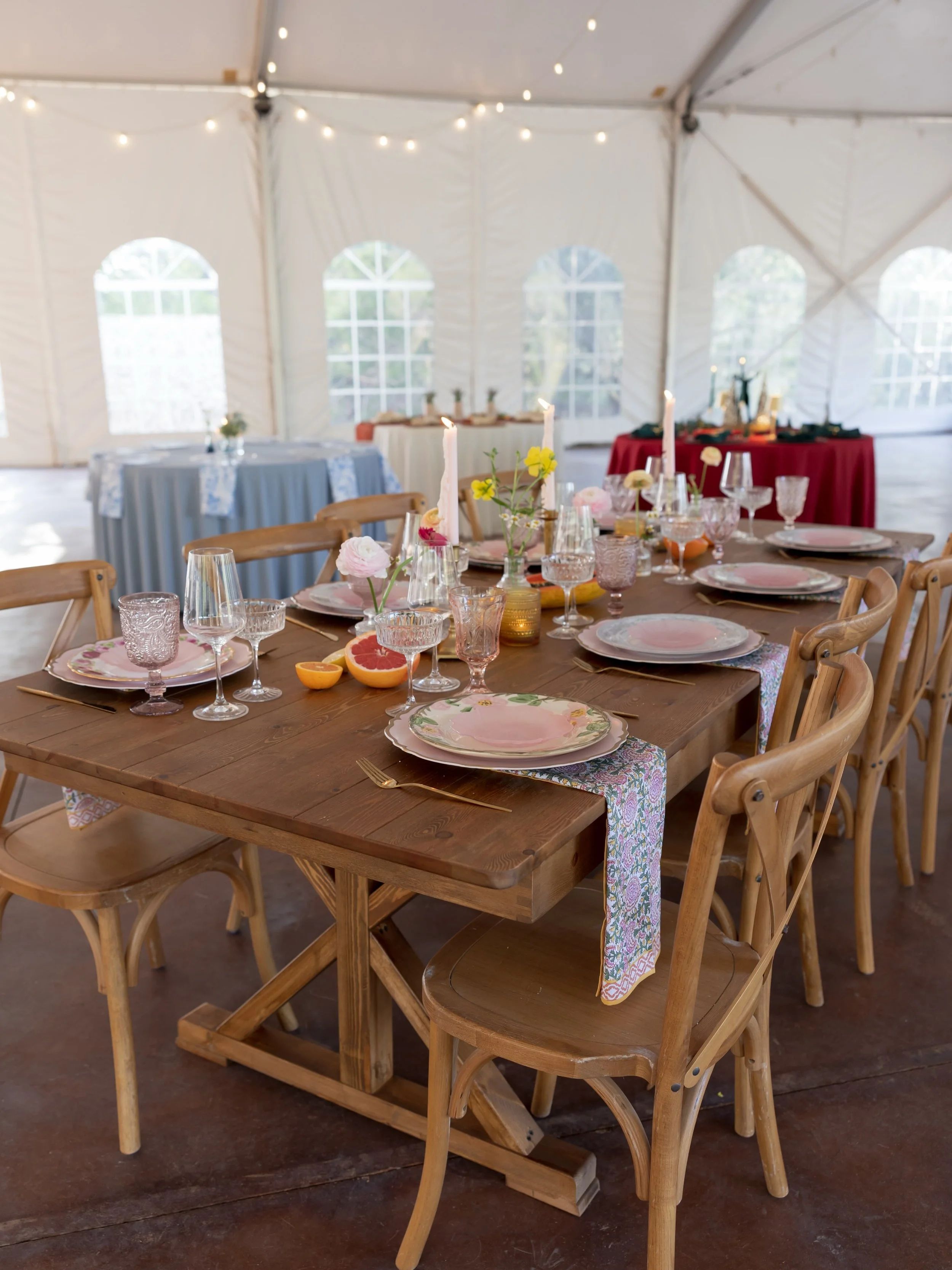 A beautiful table starts with the perfect foundation 💙✨

We loved seeing our farm tables and cross-back chairs styled so beautifully for this setup! Every detail came together perfectly, and we&rsquo;re always excited to see our rentals become part 