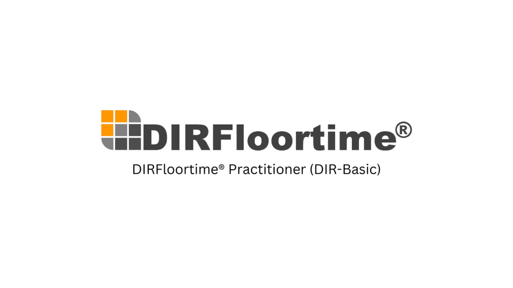 Logo for DIRFloortime featuring a stylized grid of squares in orange and gray, with the company name in bold black letters.