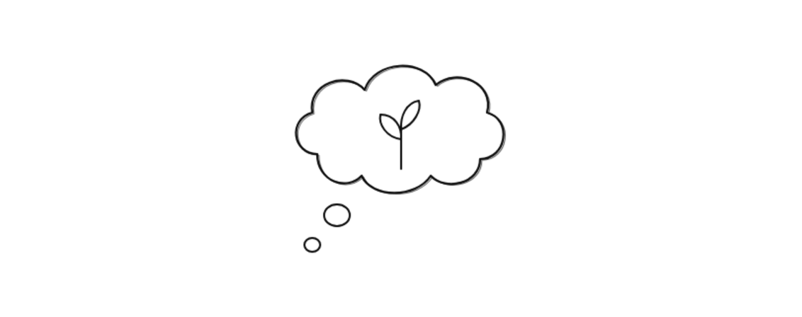 Line icon of a thought bubble with a small sprout representing growth