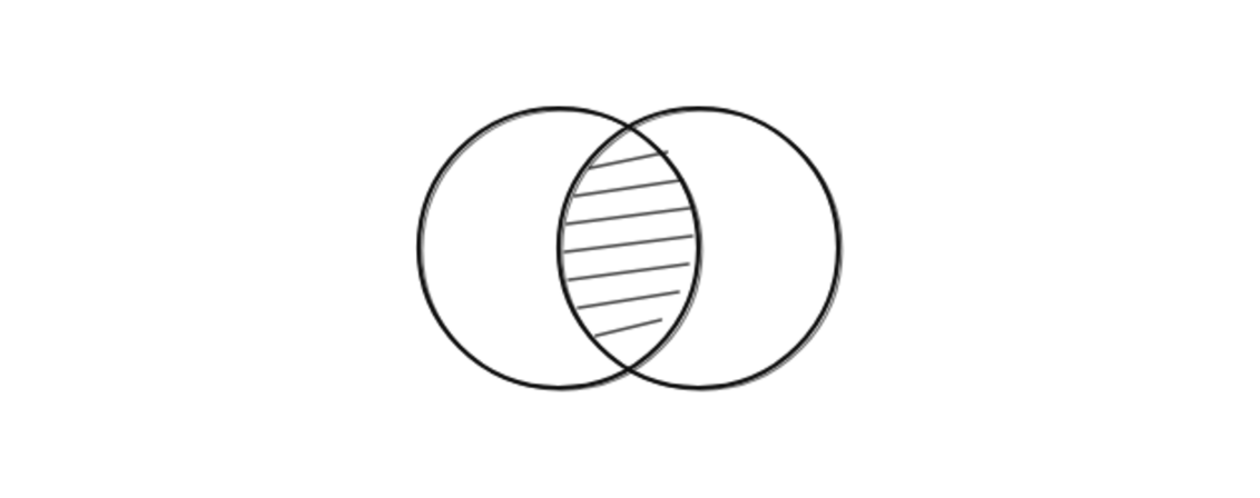 Line icon of two overlapping circles representing connection