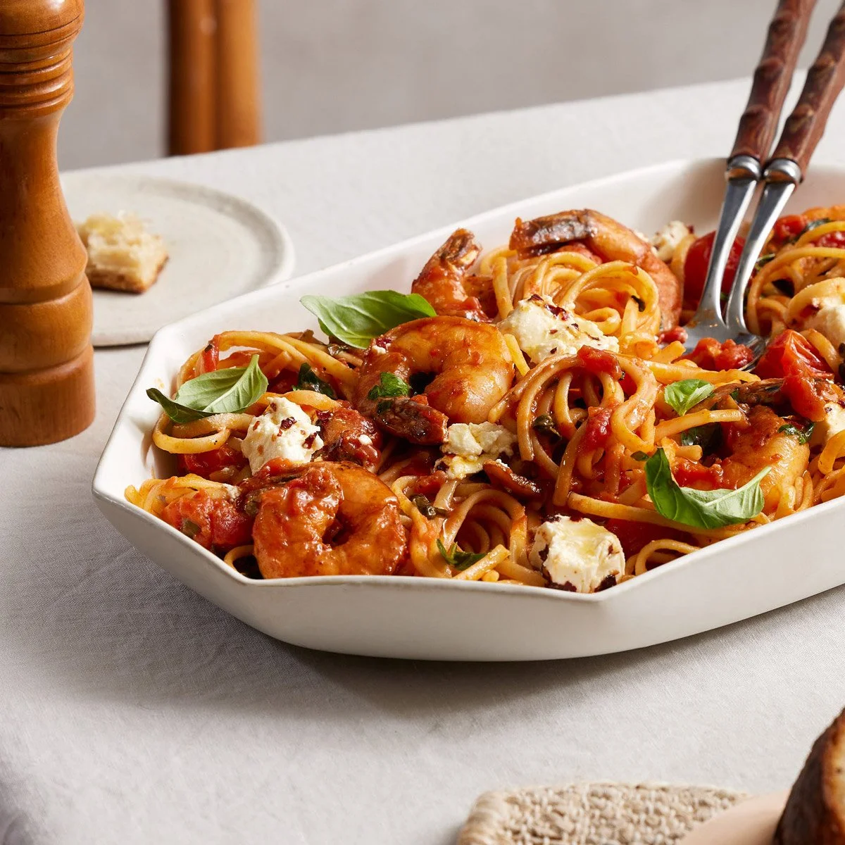 Prawn, Chilli and Persian Fetta Linguine with Fresh Basil