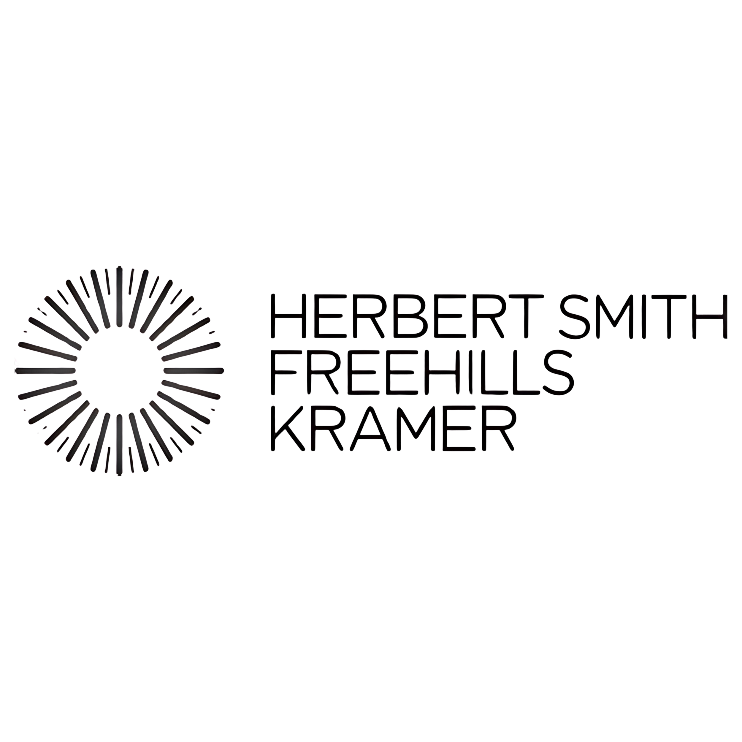 Logo of Herbert Smith Freehills Kramer, featuring a black circular design with radiating lines and the company name in black text.