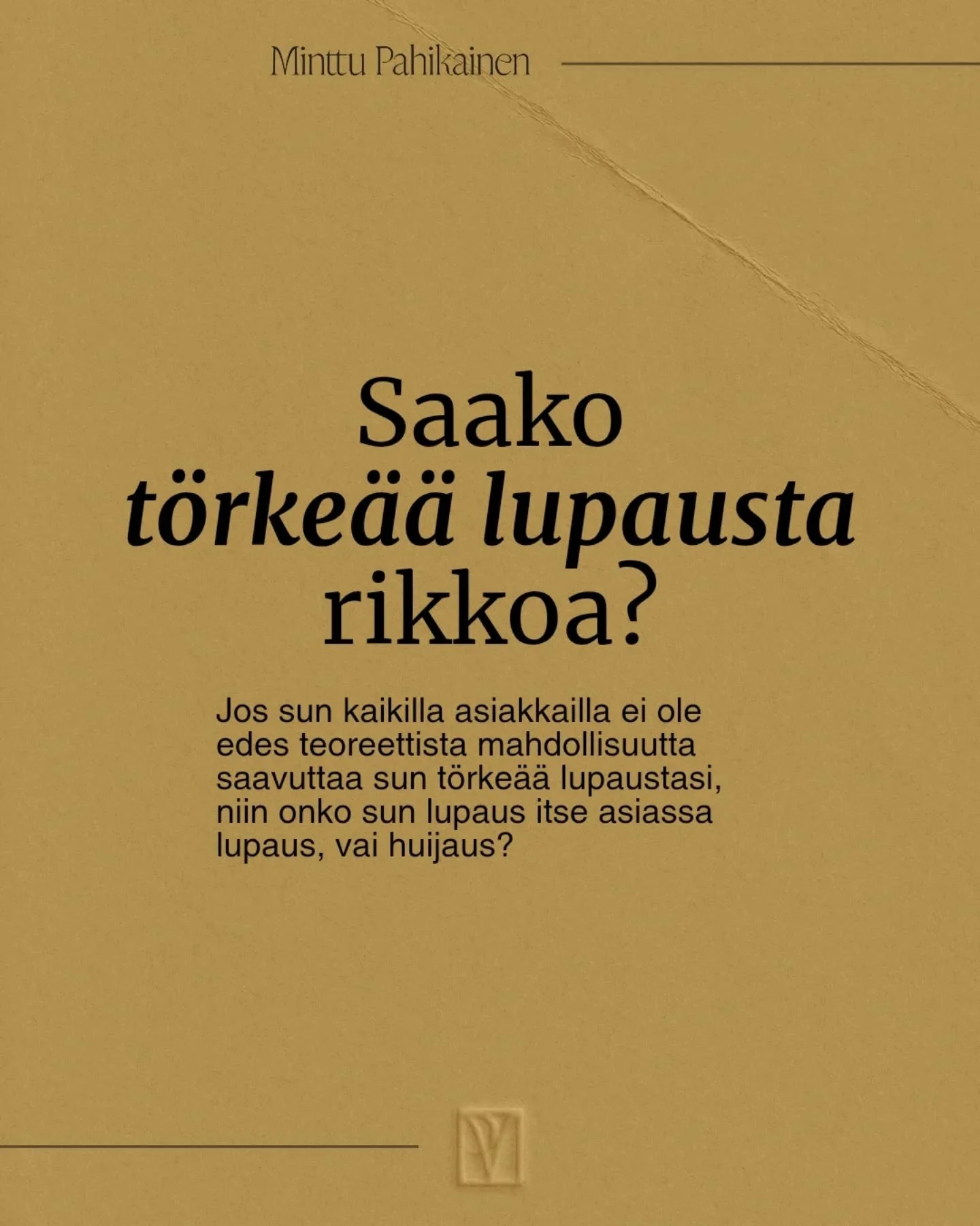 M&auml; olen sit&auml; mielt&auml;, ett&auml; jos kaikilla asiakkailla ei ole edes teoreettista mahdollisuutta saavuttaa sit&auml; kuuluisaa "t&ouml;rke&auml;&auml; lupausta", koko t&ouml;rke&auml; lupaus on pelkk&auml; yksi iso huijaus. 


