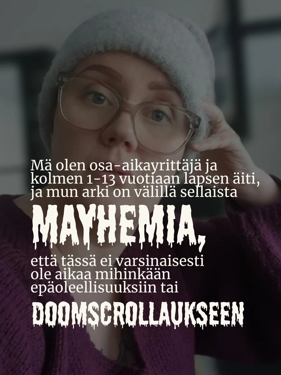 M&auml; olen osa-aikayritt&auml;j&auml; ja mulla on kolme lasta ik&auml;haarukalla taapero-yl&auml;aste, ja mun arki ei todellakaan ole mik&auml;&auml;n esteettinen yritt&auml;jyysfantasia, vaan aika ajoin t&auml;&auml; homma on melkoista moikkaralla