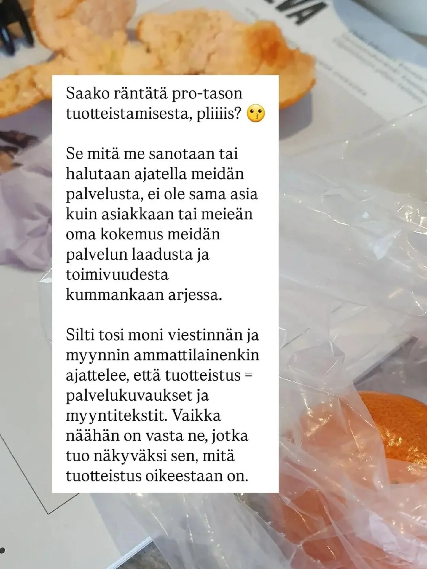 Kun me l&auml;hdet&auml;&auml;n luomaan sulle asiantuntijayritt&auml;j&auml;n hittipalvelua ja sit&auml; tukevaa muuta palveluvalikoimaa, m&auml; en koskaan aloita hommaa miettim&auml;ll&auml;, miten me l&auml;hdet&auml;&auml;n viestim&auml;&auml;n s