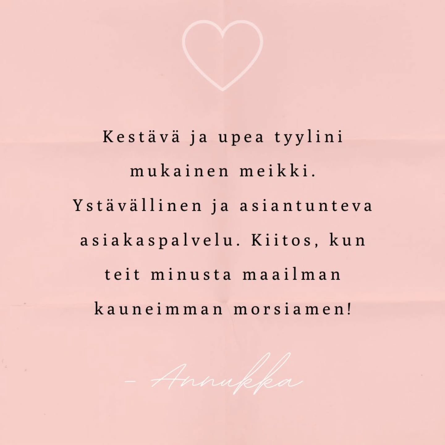 Ihana palaute morsiamelta, kiitos 🫶✨️

Ensi vuodelle mahtuu viel&auml; muutama morsian seurueineen alku- ja loppusesongille (kes&auml;- &amp; syyskuu) - kysy viestill&auml; saatavuutta 🤗

Lis&auml;&auml; palautteita kohokohdissa @kauneuskatariina ✨