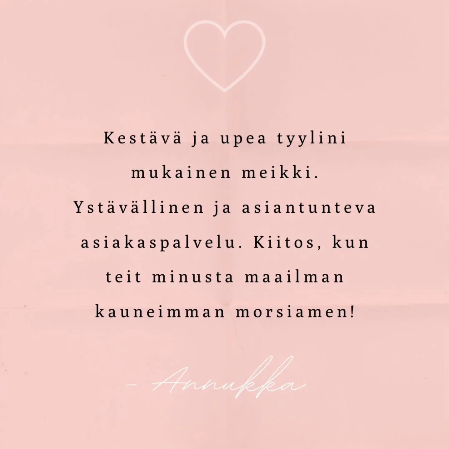 Ihana palaute morsiamelta, kiitos 🫶✨️

Ensi vuodelle mahtuu viel&auml; muutama morsian seurueineen alku- ja loppusesongille (kes&auml;- &amp; syyskuu) - kysy viestill&auml; saatavuutta 🤗

Lis&auml;&auml; palautteita kohokohdissa @kauneuskatariina ✨