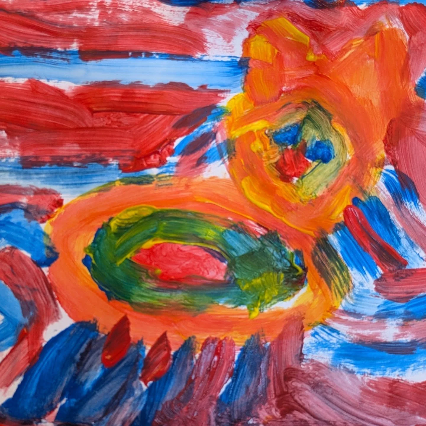 De kattenschilderijen van groep 2. Lekker groot schilderen en mengen op het papier met rood-geel-blauw. Ge&iuml;nspireerd door Karel Appel ❤️ En met de vraag: "Hoe zie je dat een kat een kat is en geen hond", kom je heel ver 😉
#groep2 #kar