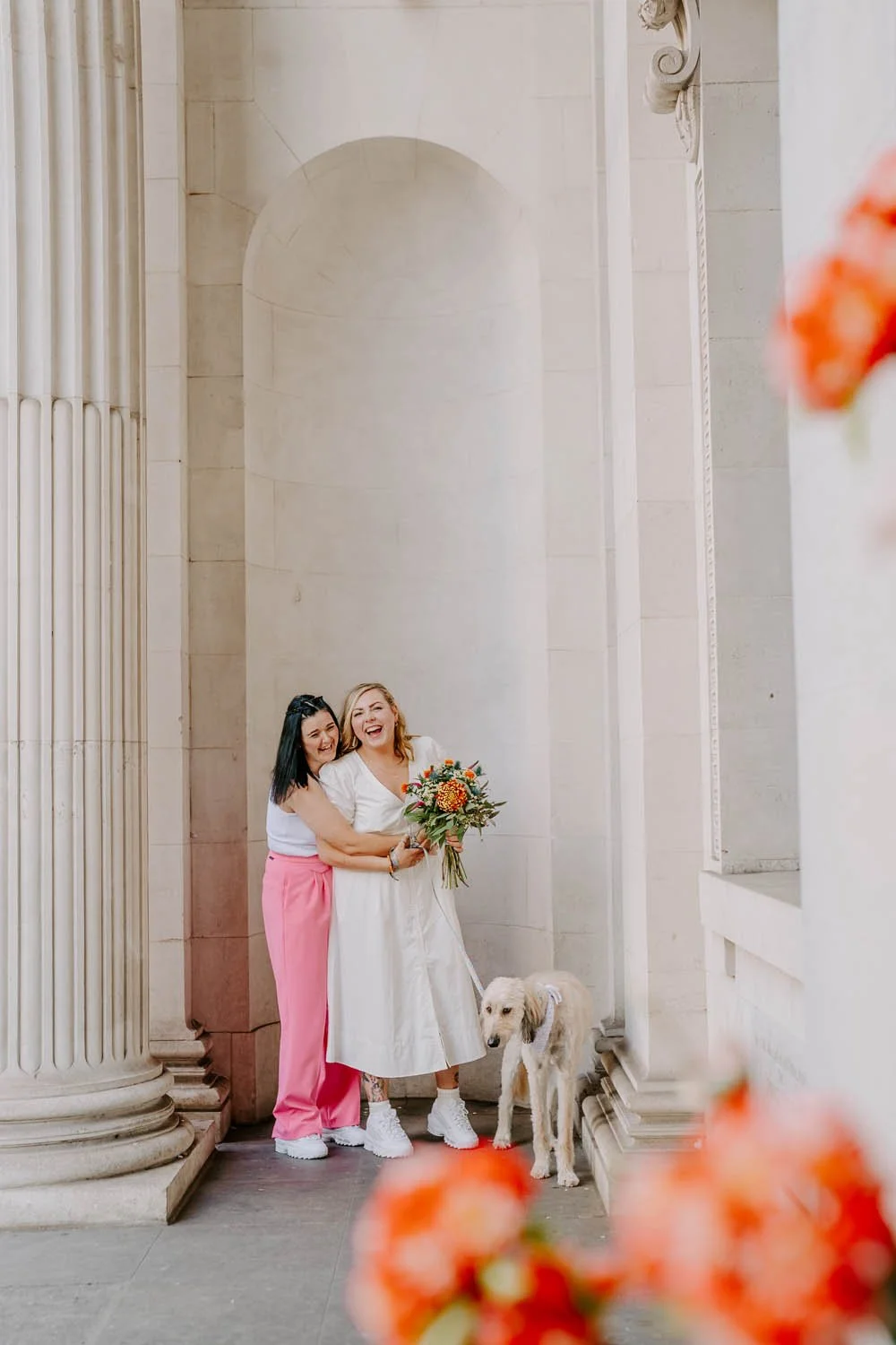 oldmarylebonertownhalloctoberwedding with dog