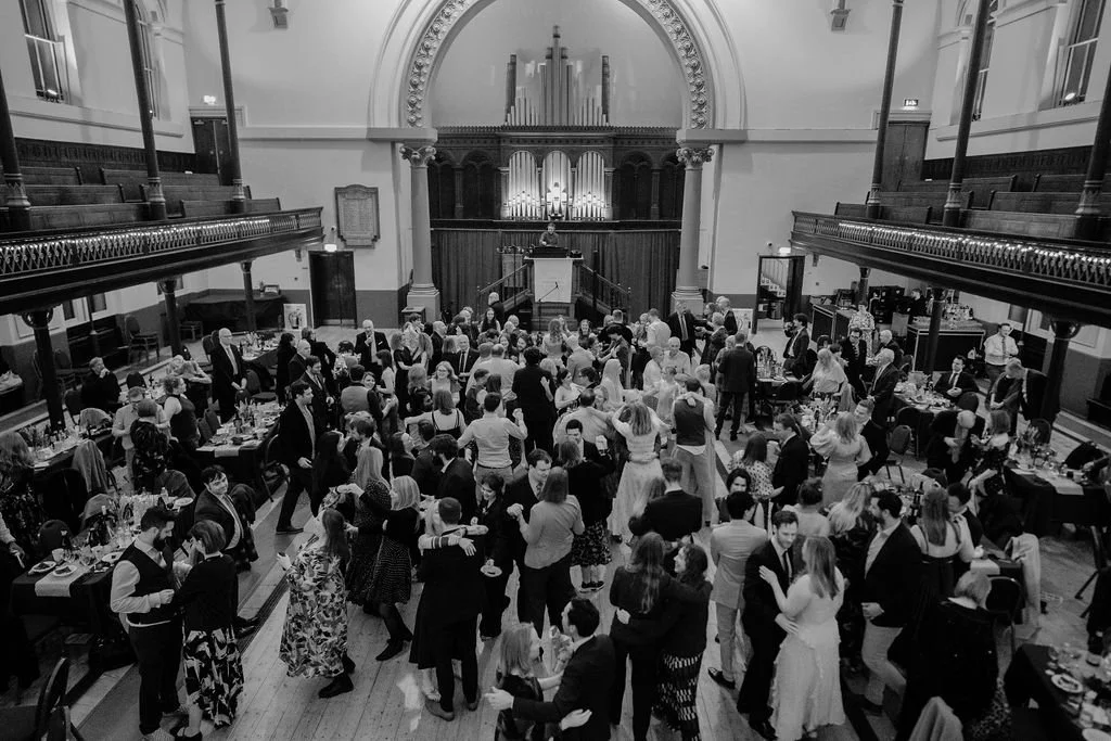 150 guests dancing at hackney round chapel