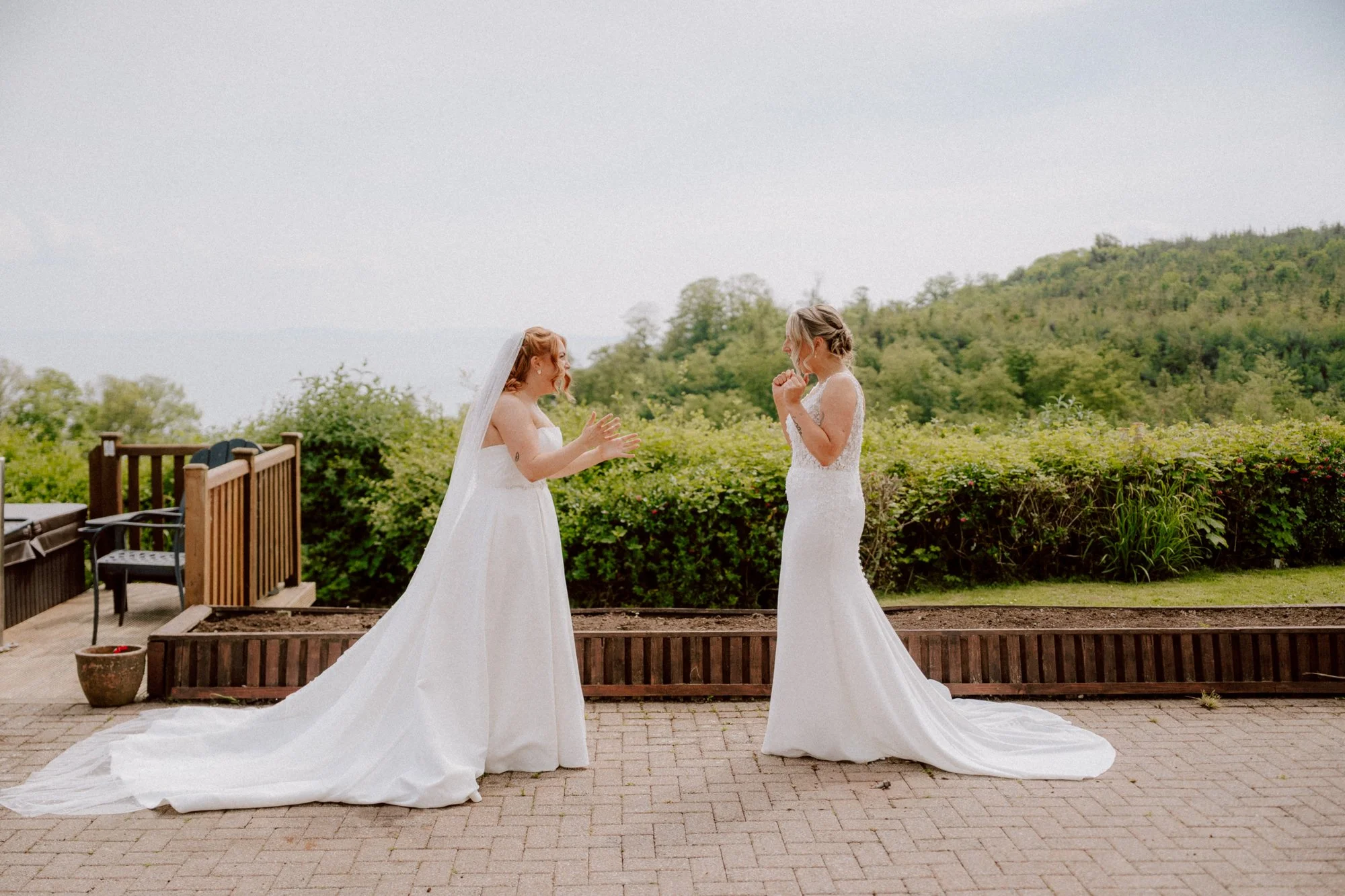 Two brides having a first look in Pembrokeshire