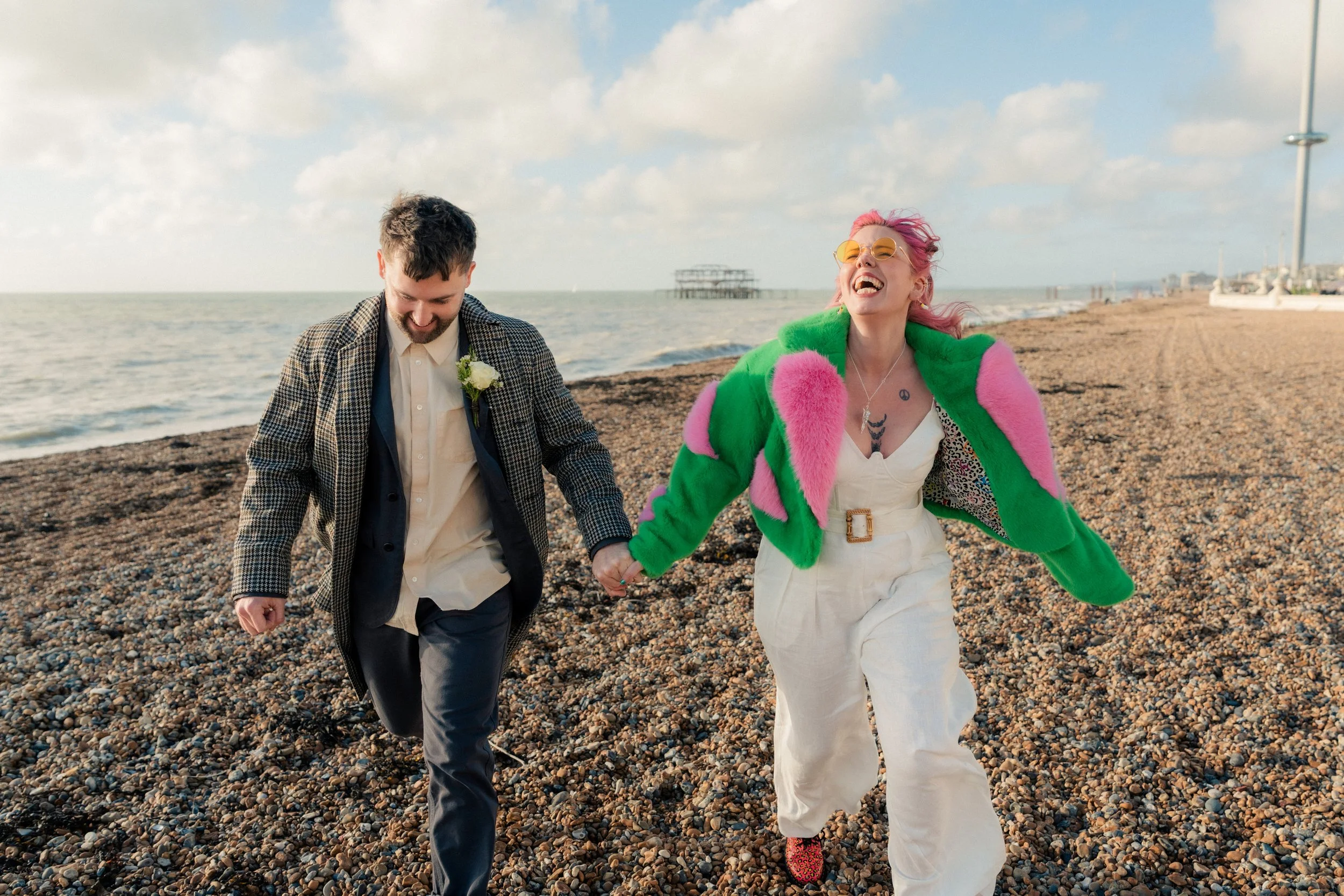 brighton beach wedding laughter